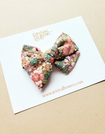 Fall Floral Small Fabric Hair Bow on Clip