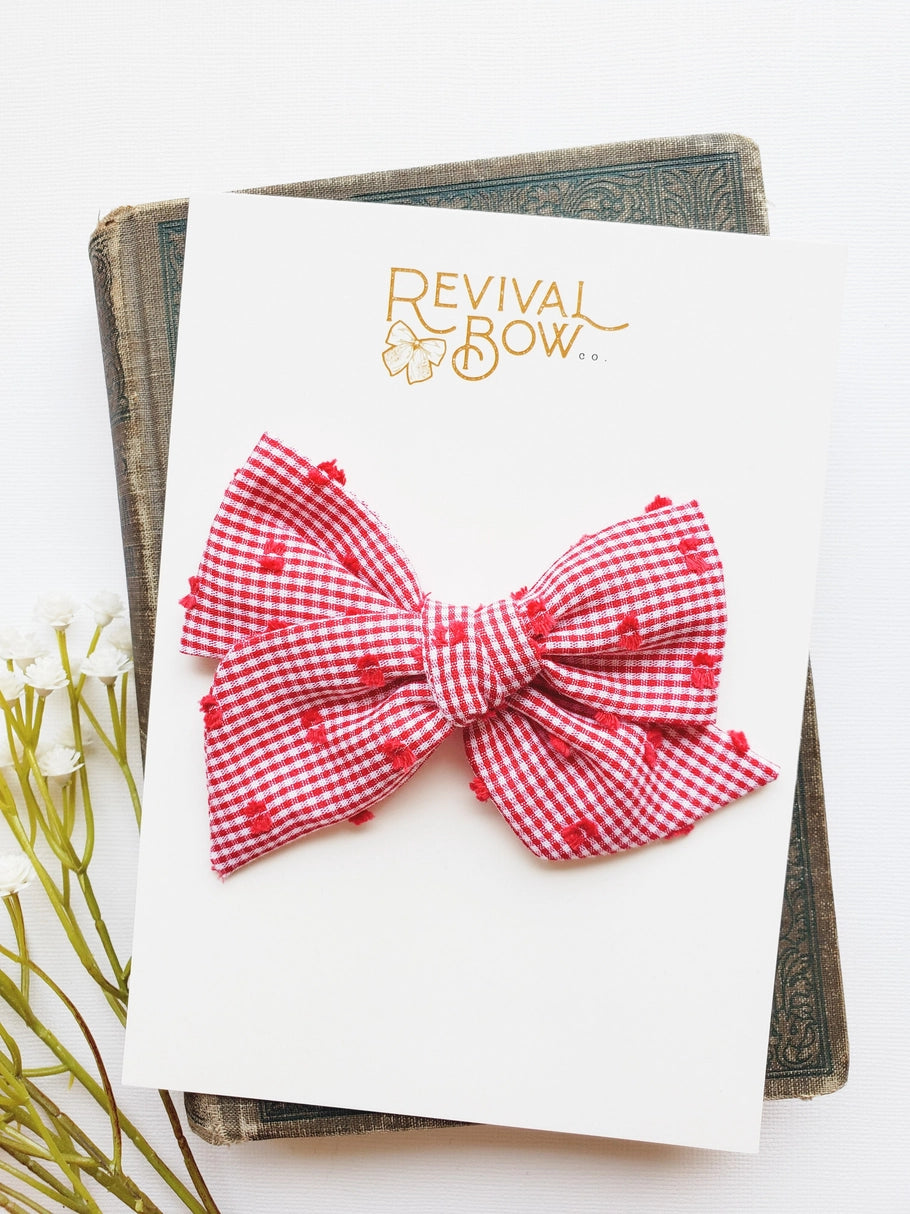 Large Fabric Red Gingham Hair Bow