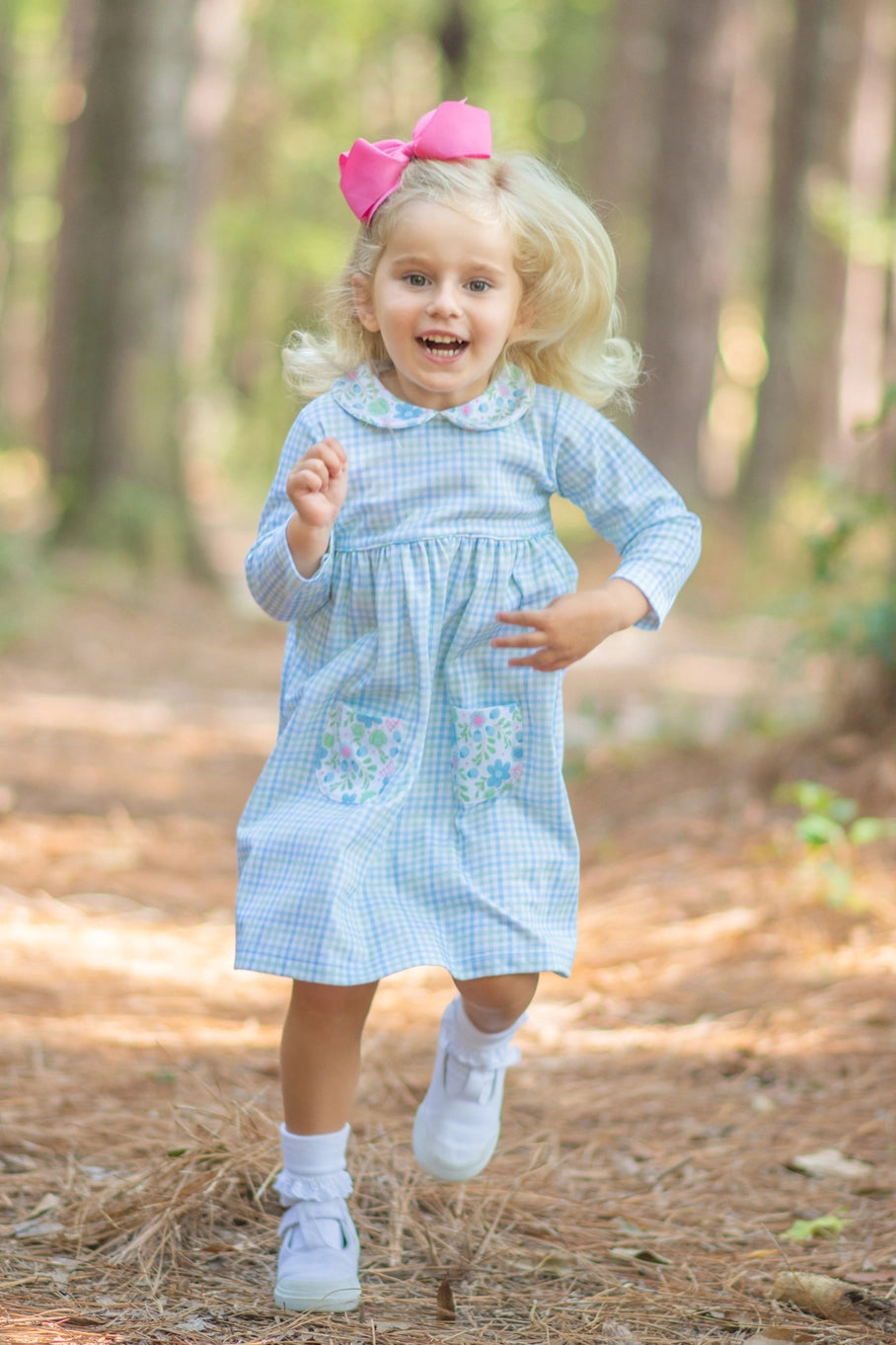 Girl's "Christina & Cameron" Check Dress & Floral Pocket