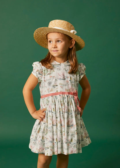 Classic Girl's Dress with Toile Promenade Print