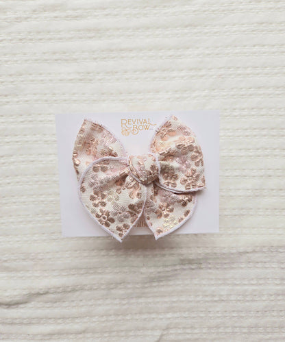 Fable Bow on Clip • Metallic Pink Floral Jacquard