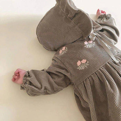 Embroidered Corduroy Bubble Onsie: Brown