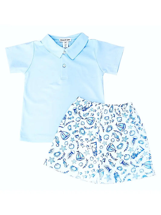 Nautical Print Boy's Short Set