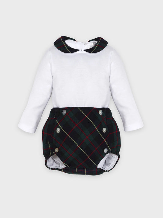 Merry Plaid Peter Pan Collar Boy Body+Diaper Cover